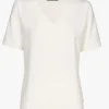 Cremefarbenes Kurzarm-T-Shirt mit V-Ausschnitt