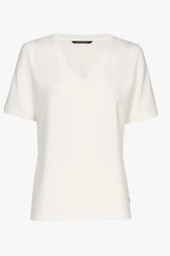 Cremefarbenes Kurzarm-T-Shirt mit V-Ausschnitt