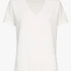 Ecrufarbenes T-Shirt mit V-Ausschnitt