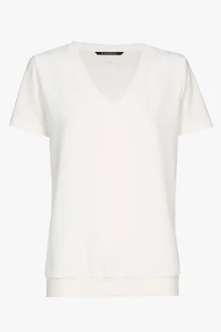 Ecrufarbenes T-Shirt mit V-Ausschnitt