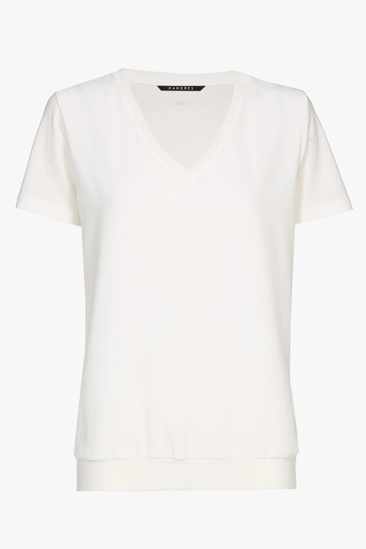 Ecrufarbenes T-Shirt mit V-Ausschnitt