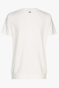 Ecrufarbenes T-Shirt mit V-Ausschnitt