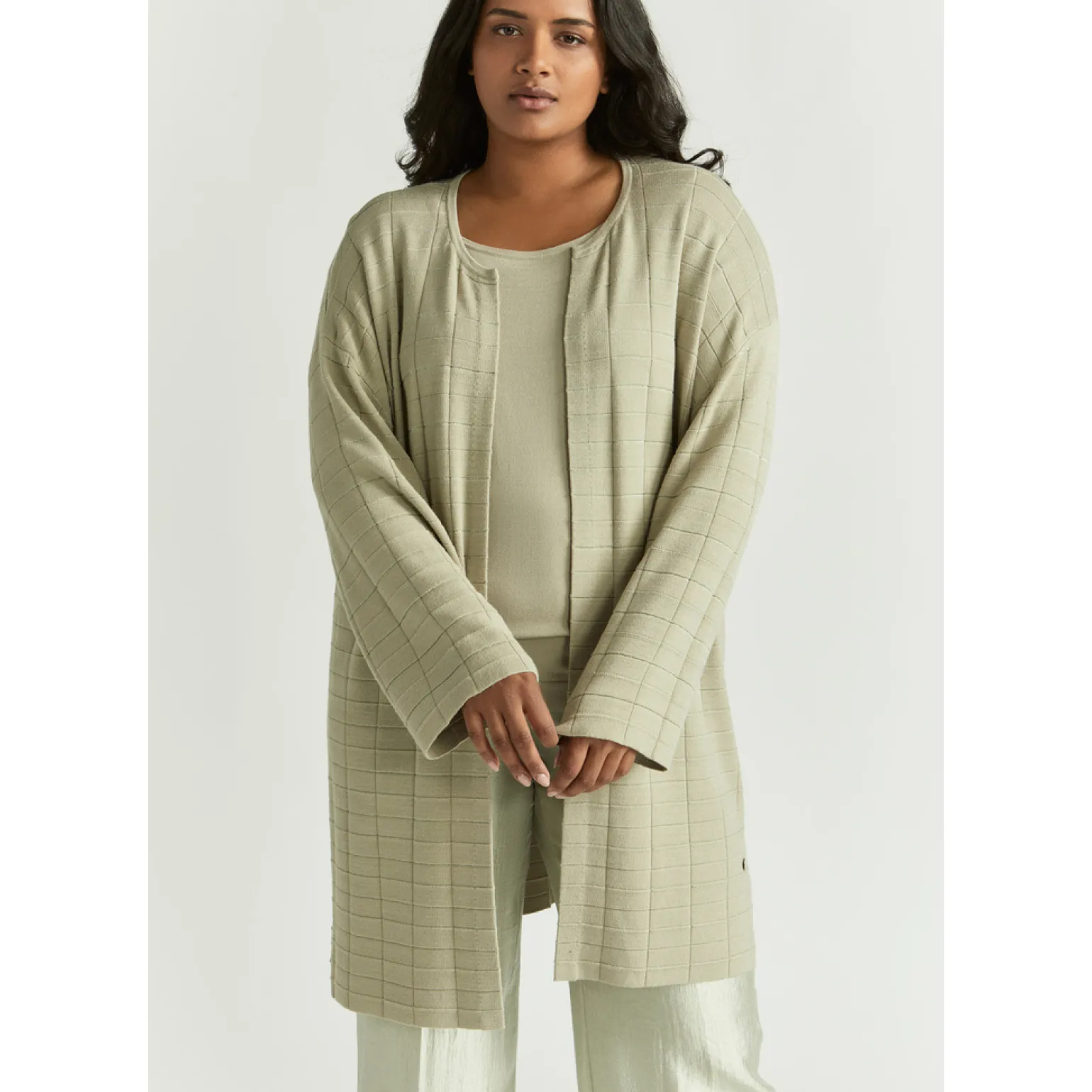 Langes Gilet mit Blockmuster