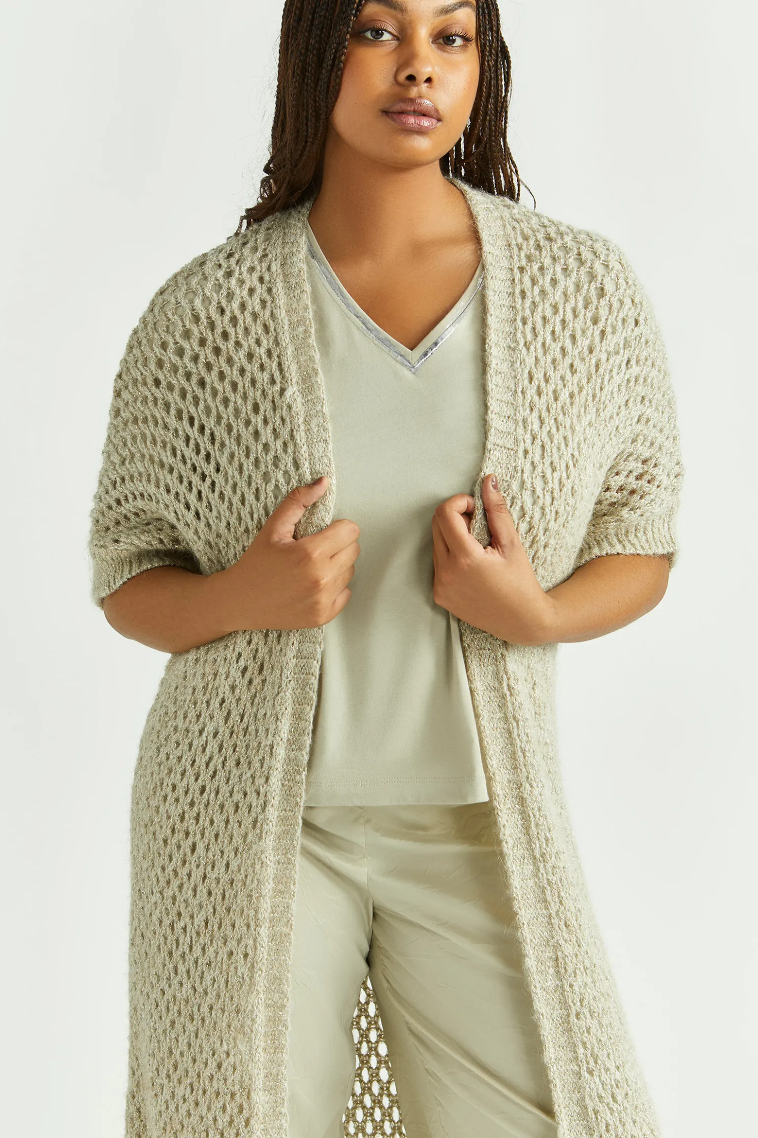 Langes Kimonogilet mit Alpaka-Anteil