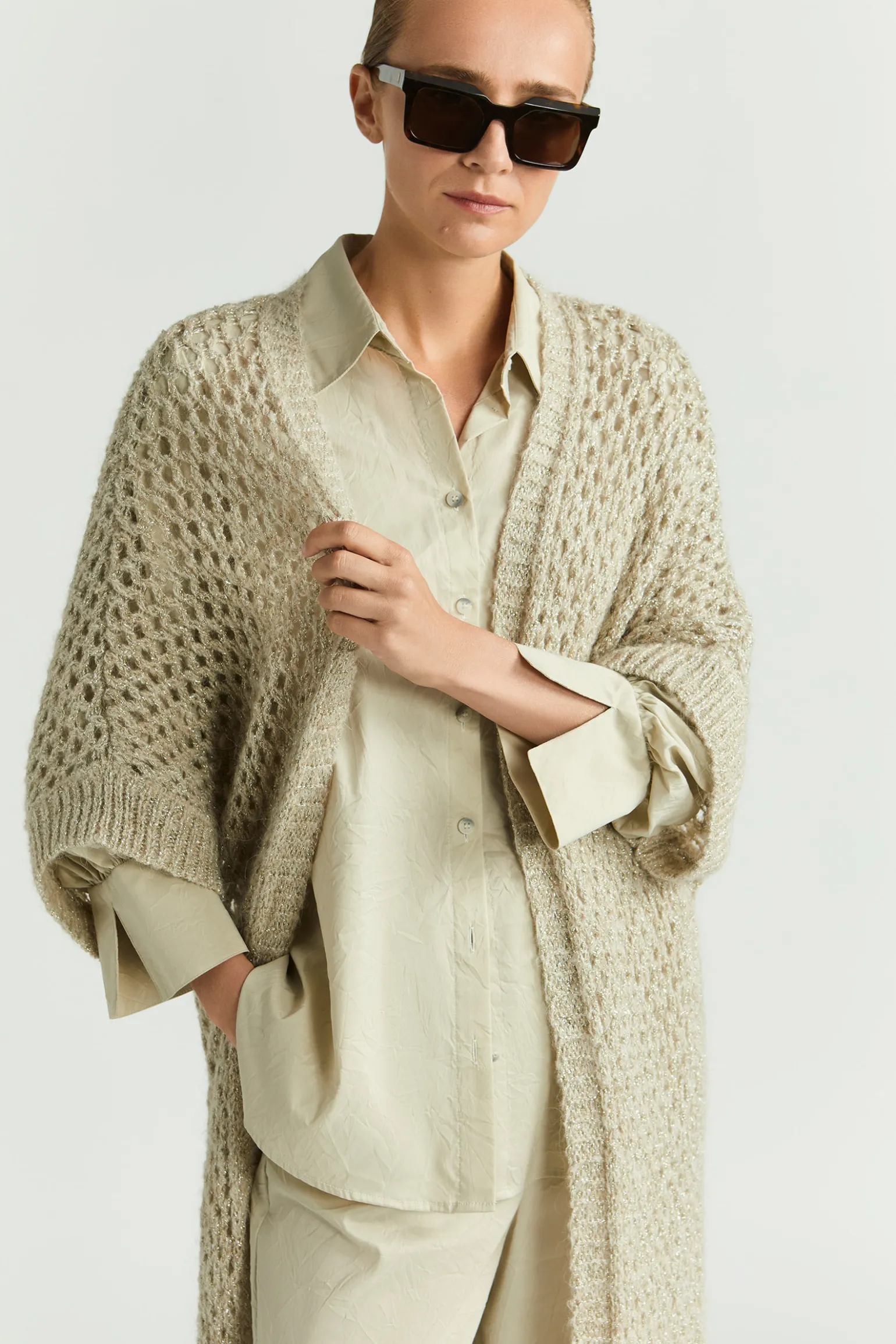 Langes Kimonogilet mit Alpaka-Anteil