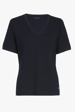 Navyblaues Kurzarm-T-Shirt mit V-Ausschnitt