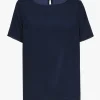 Navyblaues Kurzarm-T-Shirt aus Seide