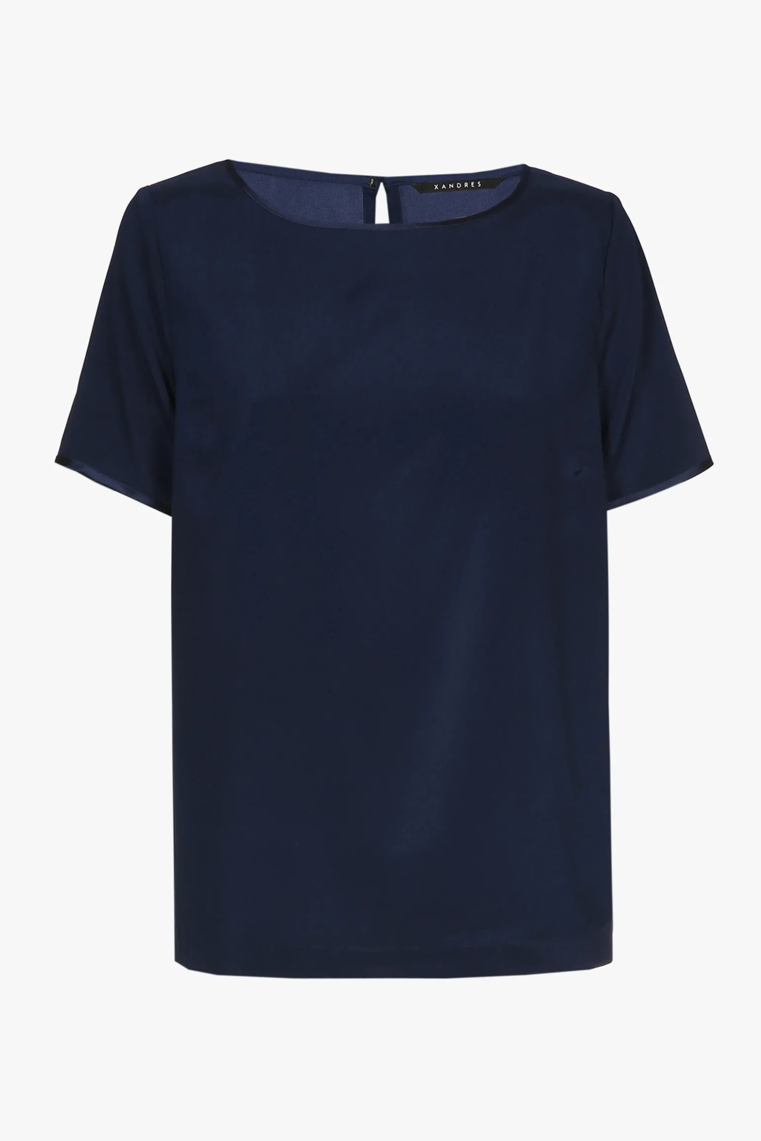 Navyblaues Kurzarm-T-Shirt aus Seide