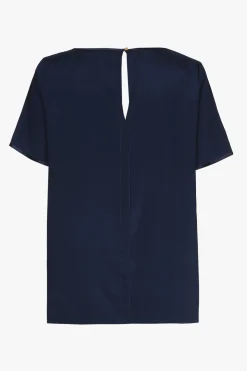 Navyblaues Kurzarm-T-Shirt aus Seide