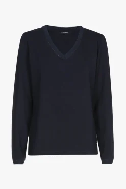 Navyblaues Longsleeve T-Shirt mit V-Ausschnitt