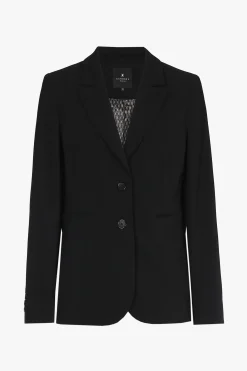 Schwarzer taillierter, knitterfreier Blazer