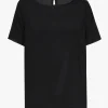 Schwarzes Kurzarm-T-Shirt aus Seide