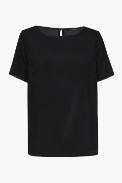 Schwarzes Kurzarm-T-Shirt aus Seide