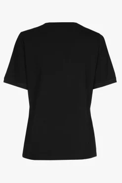 Schwarzes Kurzarm-T-Shirt mit V-Ausschnitt