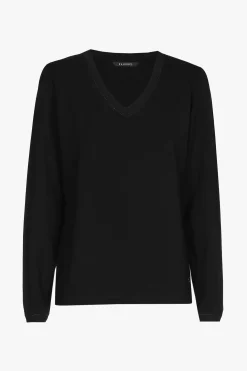 Schwarzes Longsleeve T-Shirt mit V-Ausschnitt