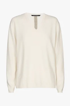 Weißer Cashmere Pullover mit V-Ausschnitt
