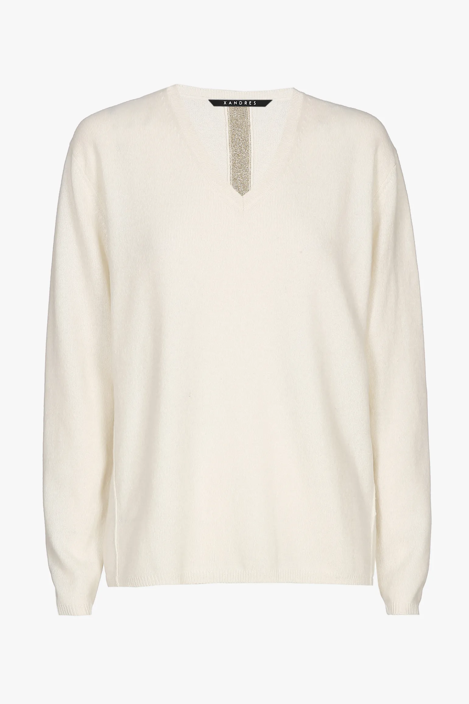 Weißer Cashmere Pullover mit V-Ausschnitt